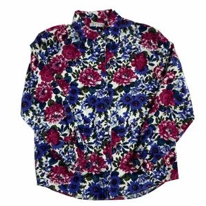 Vintage X SMALL Express Blouse Y2K 1009s Bold Blue Pink Floral Shirt